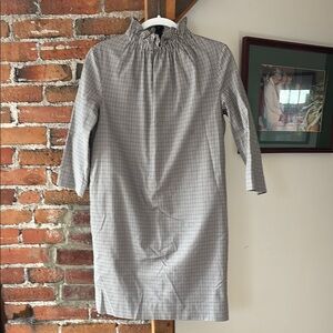 Women’s Black & White Houndstooth Midi Dress with Ruffled Neck